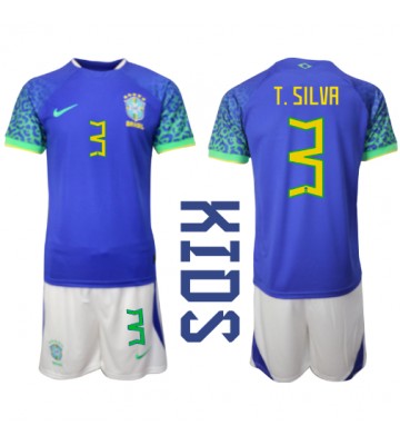 Brasilien Thiago Silva #3 babykläder Bortatröja barn VM 2022 Korta ärmar (+ Korta byxor)